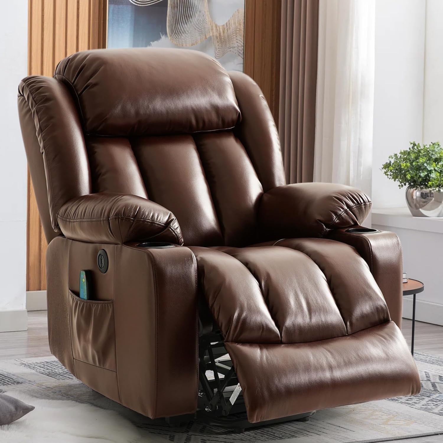 Full-Body Massage & Heat Power Lift Chair with Standing Assistance for Adults Remote Control Electric Recliner Includes USB Ports & Stainless Steel Cup Holders