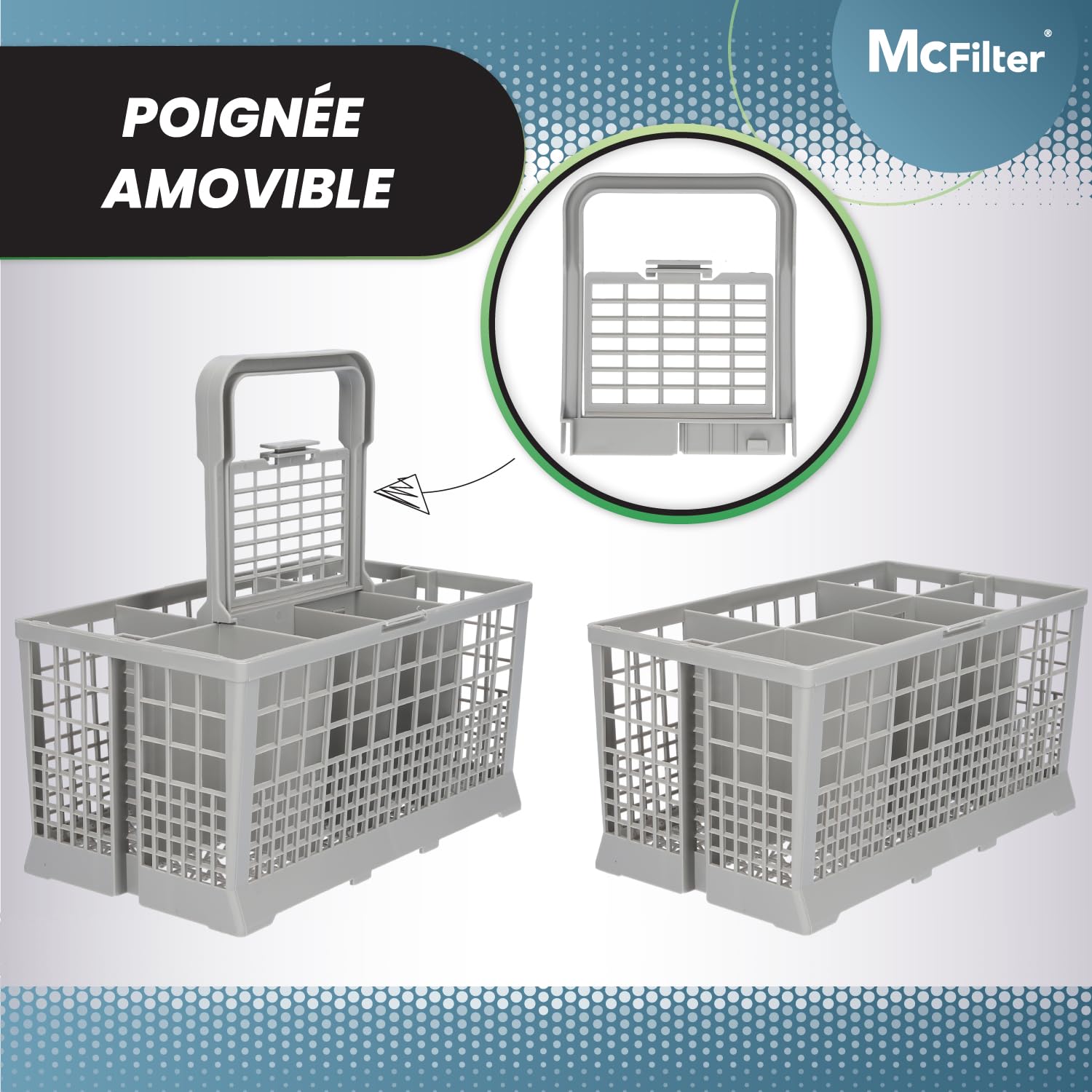 Panier à Couverts Universel Fond Robuste McFilter - 240 X 140 Mm - Compatible AEG Miele Bosch Siemens Et Plus