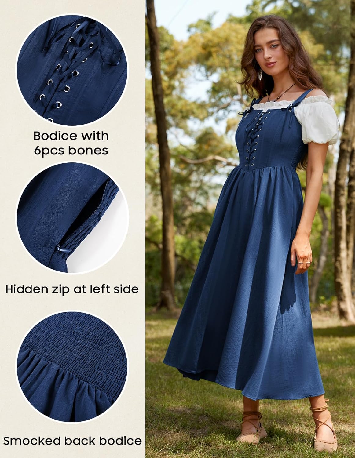 Scarlet Darkness Renaissance Dress Women Lace Up Cottagecore Sleeveless Long Dress Medieval Costume - Image 5