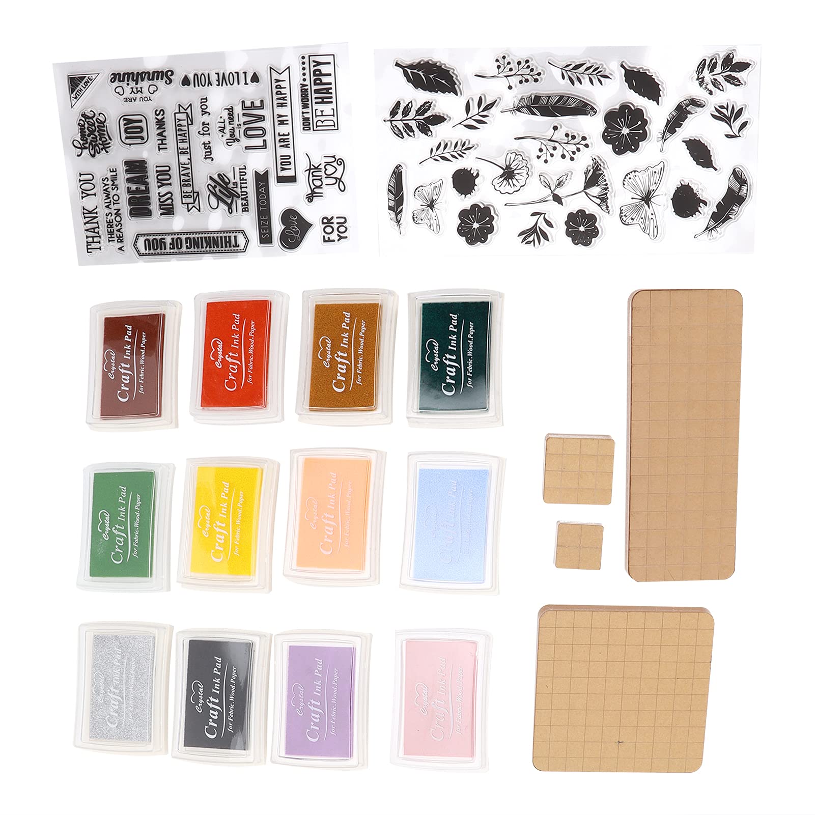 Set di blocchi di timbri in acrilico Timbri artigianali premium con 12 tamponi di inchiostro colorati 4 blocchi trasparenti 2 sigilli trasparenti per creazione di biglietti