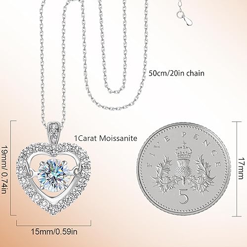 Miniatura 3 de Collar de corazón de diamante bailarín para mujer, collar con dije de moissanita flotante, collar de plata de ley 925, regalo de joyería para el día