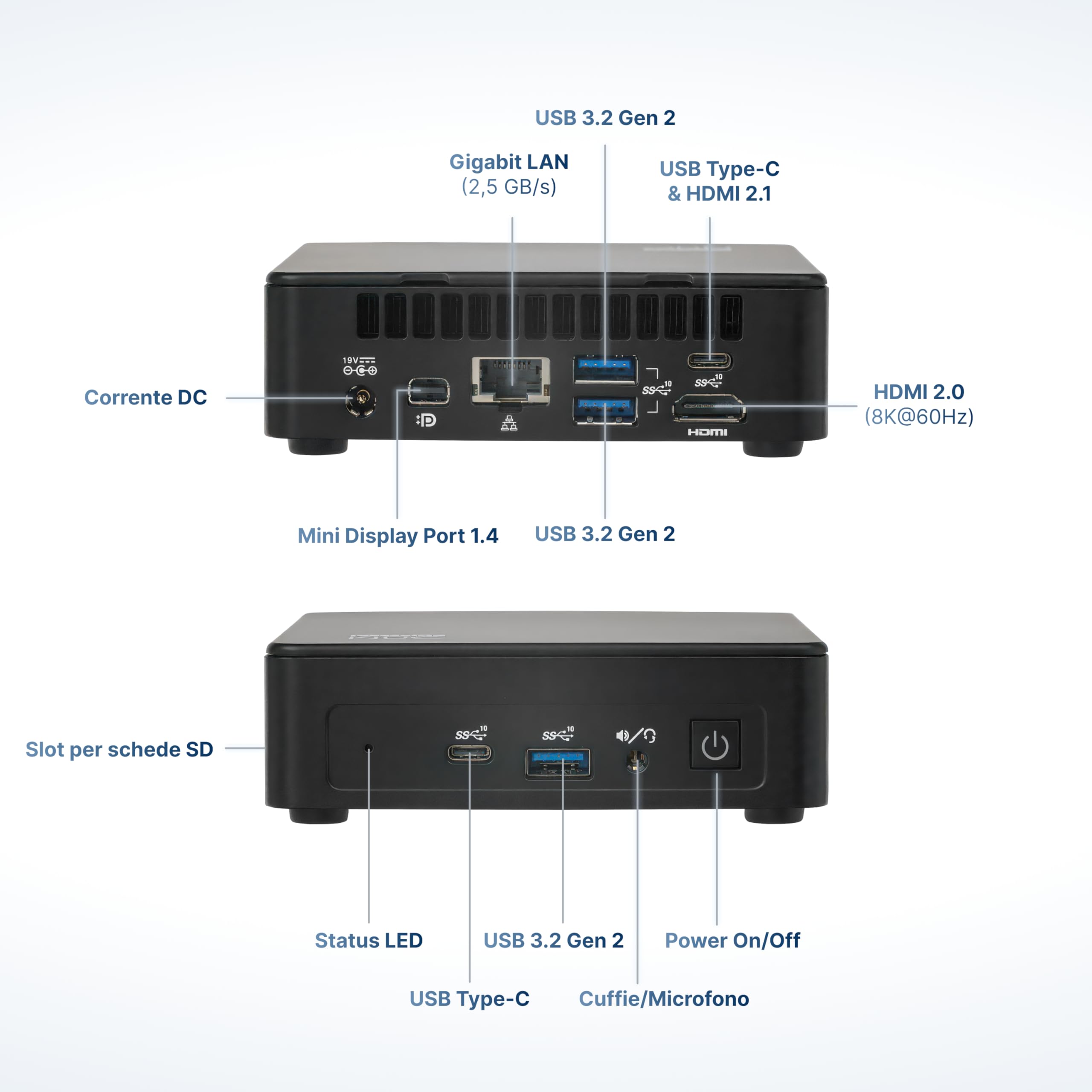 Mini-PC Intel® Celeron™ N150 • con 8 GB DDR5 RAM, 256 GB SSD, Windows 11Pro • Grafica UHD • WiFi 6E, GB-LAN 1,0 Gbit/s • HDMI 2.1 & USB-C • PC compatto per Home & Office