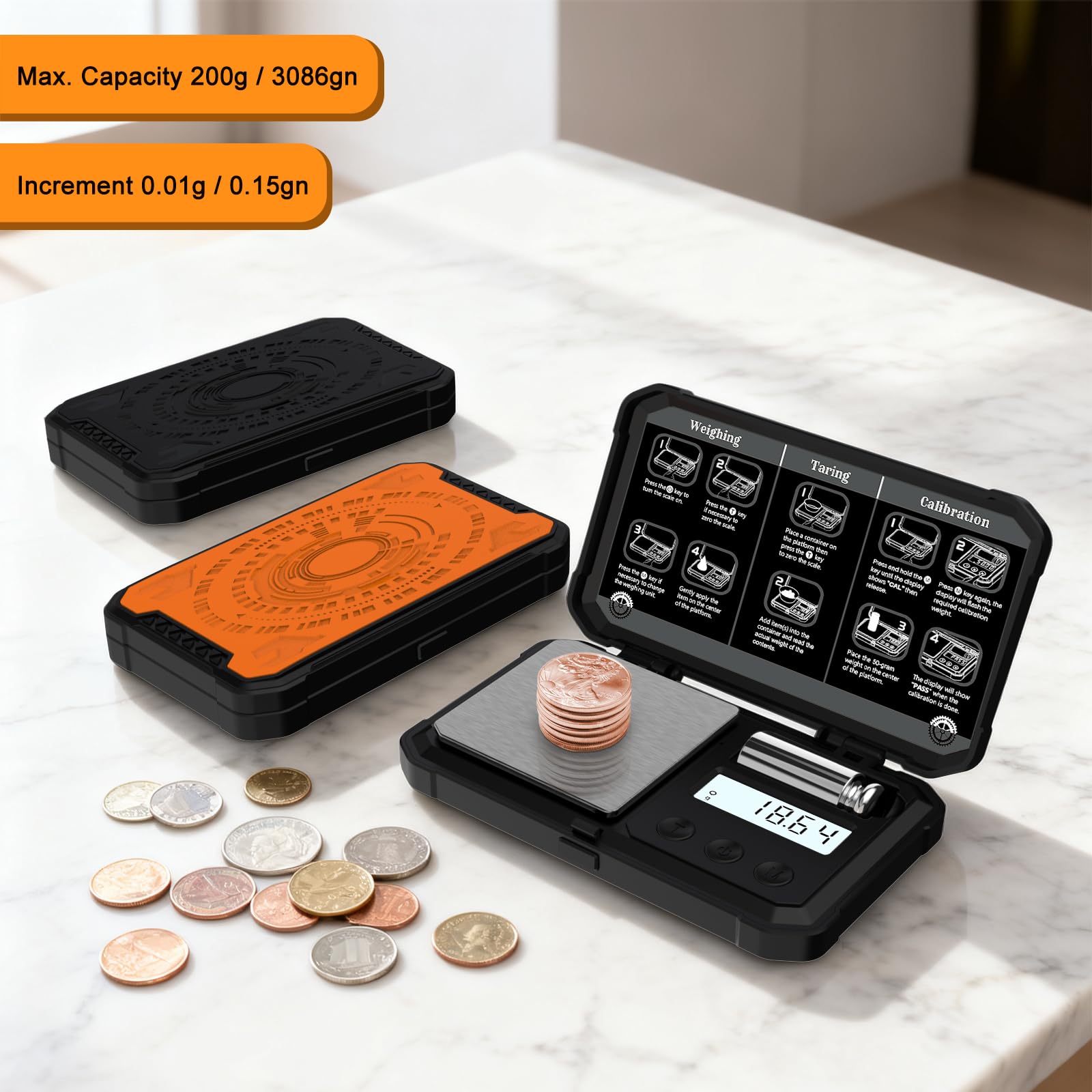 Digitalgram Bilancia per gioielli, 200 g, 0,01 g, mini bilancia portatile in polvere (arancione)