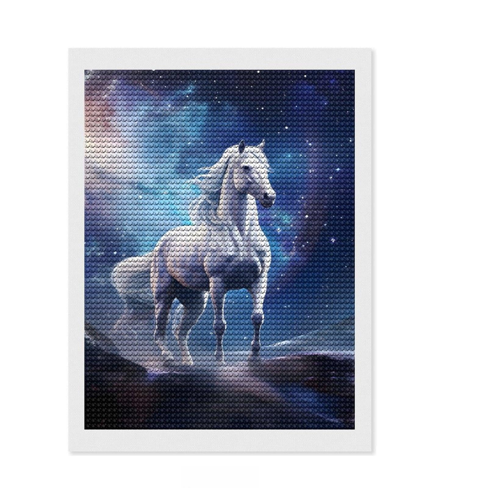 Junmoney Space Horse Round Drill Diamond Painting 12"x16", Decorate Your Room, Sparkling Round Gems, Adhesive Canvas, Bedroom Decor