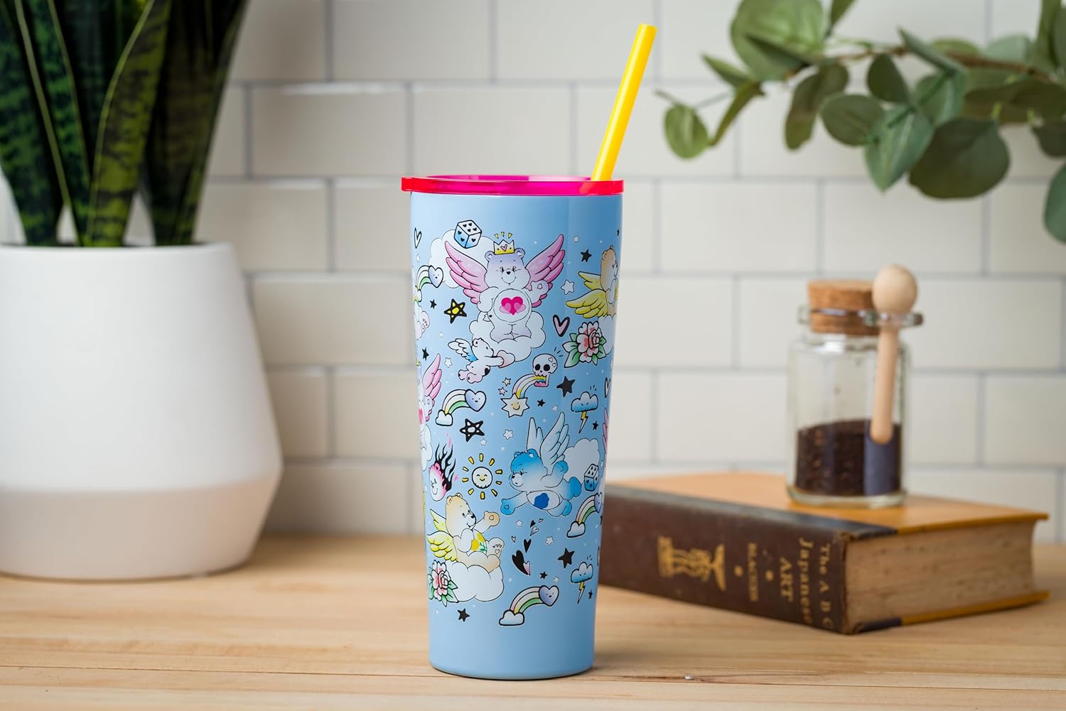 Silver Buffalo Care Bears Featuring Grumpy, Love-A-Lot, Cheer, Wish, and Good Luck Bears Double Walled Stainless Steel Tumbler with Straw, 22 Ounces - Image 3