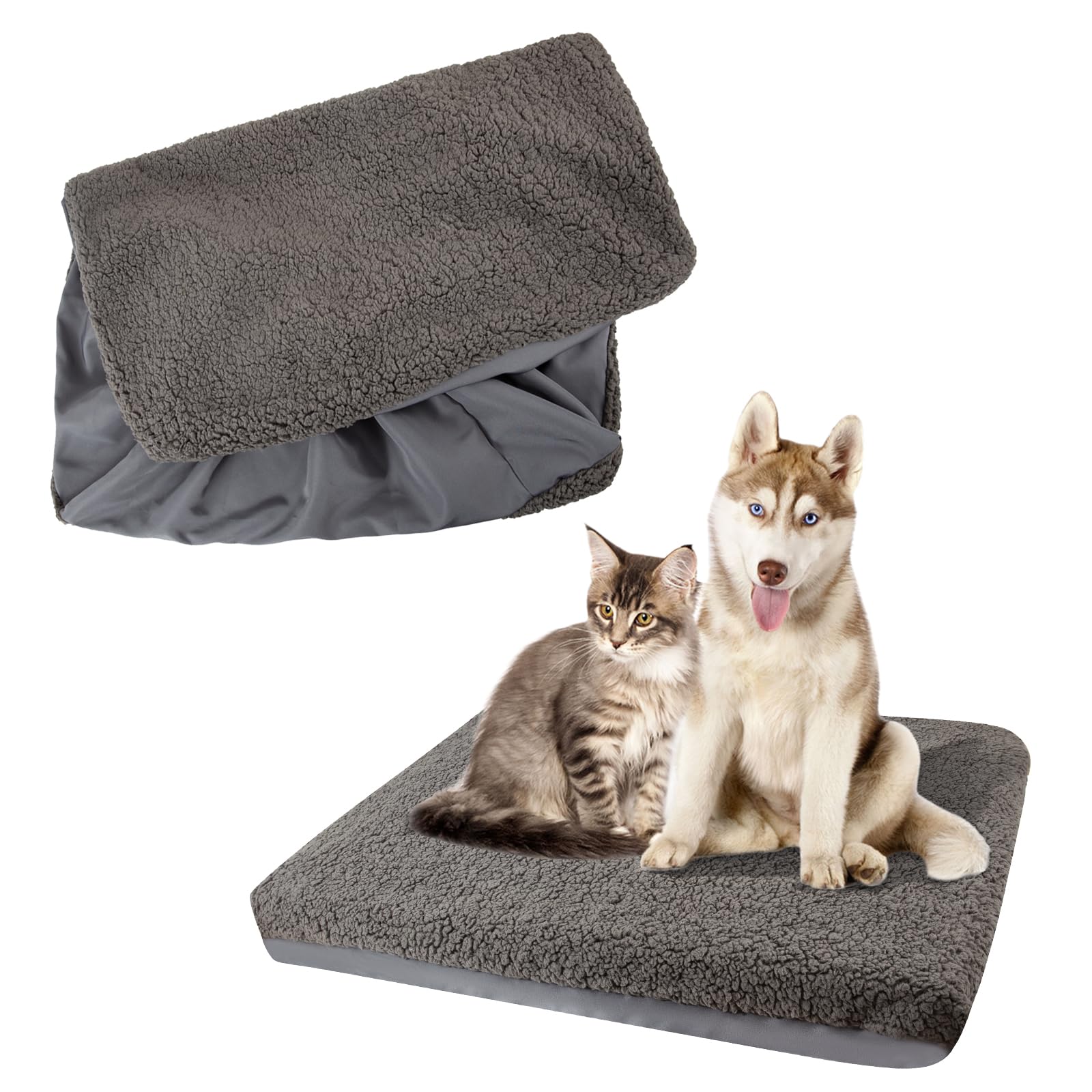 Coprimaterasso di Ricambio Impermeabile per Cani | Felpa Suave, Rimovibile & Lavabile | Solo Copertura | per Tappetino, Materasso Cani e Divano, Almohadilla,Coprisedili Cuccia(Grigio, 44" x 35" x 6")