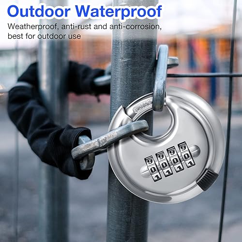 Miniatura 6 de Paquete de 10 cerraduras combinadas de 4 dígitos de acero inoxidable con grillete de acero endurecido para cobertizos, casillero, unidad de