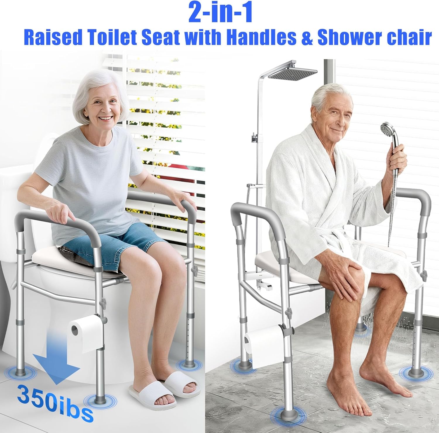 Toilet Seat Riser for Seniors, FSA and HSA Eligible Raised Toilet Seat with Handles, 8-Level Height and 3-Level Width Adjustment, Fits Most Body Sizes and Toilets, for Elderly, Pregnant, and Disabled