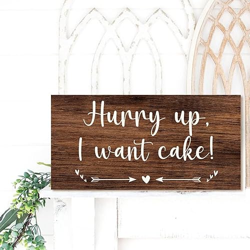 Miniatura 5 de Hurry Up I Want Cake - Anillo rústico para boda, portador, letrero de boda, placa colgante de madera, regalo de despedida de soltera, letrero de