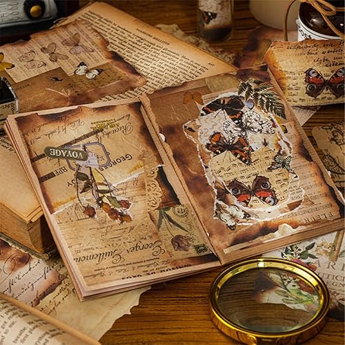 Miniatura 7 de Papel vintage quemado para álbumes de recortes, 120 piezas de papel antiguo de chatarra, papel de decoupage retro para diario, papel envejecido para