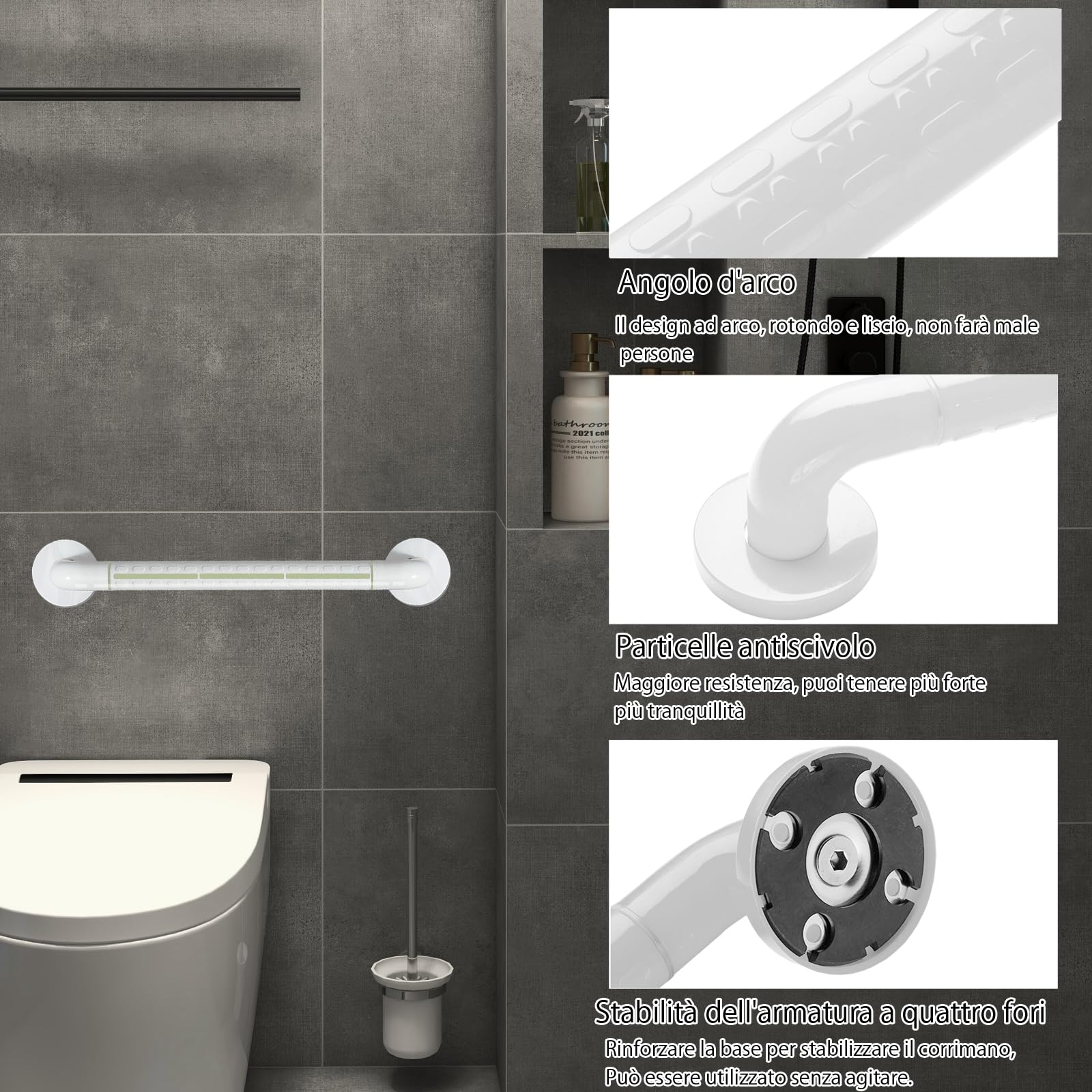 Maniglione doccia, Maniglione bagno disabili, Maniglioni per Anziani In Acciaio Inossidabile, Maniglie antiscivolo di sicurezza, 60 cm, antiscivolo, in ABS 304, in acciaio inox, per bambini, anziani