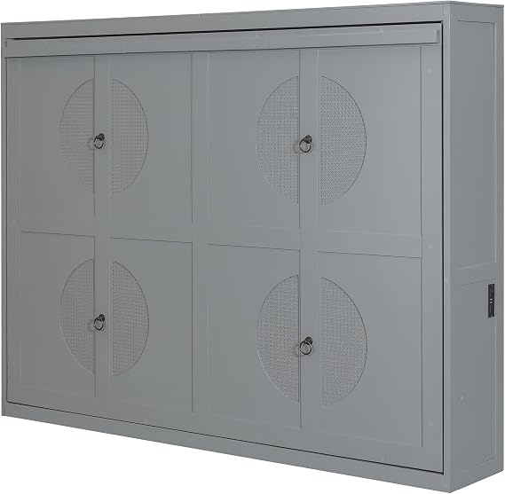 Queen Size Murphy Bed Wall Bed with USB Port, Solid Wood Muti-Functional Cube Cabinet Bed for Home Office (Gray, Queen)