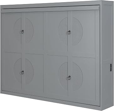 Queen Size Murphy Bed Wall Bed with USB Port, Solid Wood Muti-Functional Cube Cabinet Bed for Home Office (Gray, Queen)