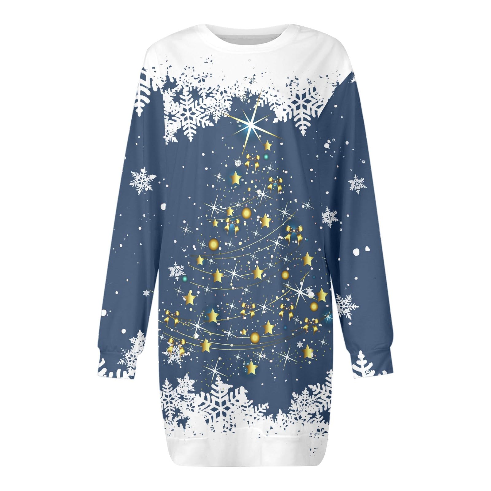 Generisch Comodo abito da donna con stampa natalizia, a maniche lunghe, con cappuccio, con tasche, per occasioni festive