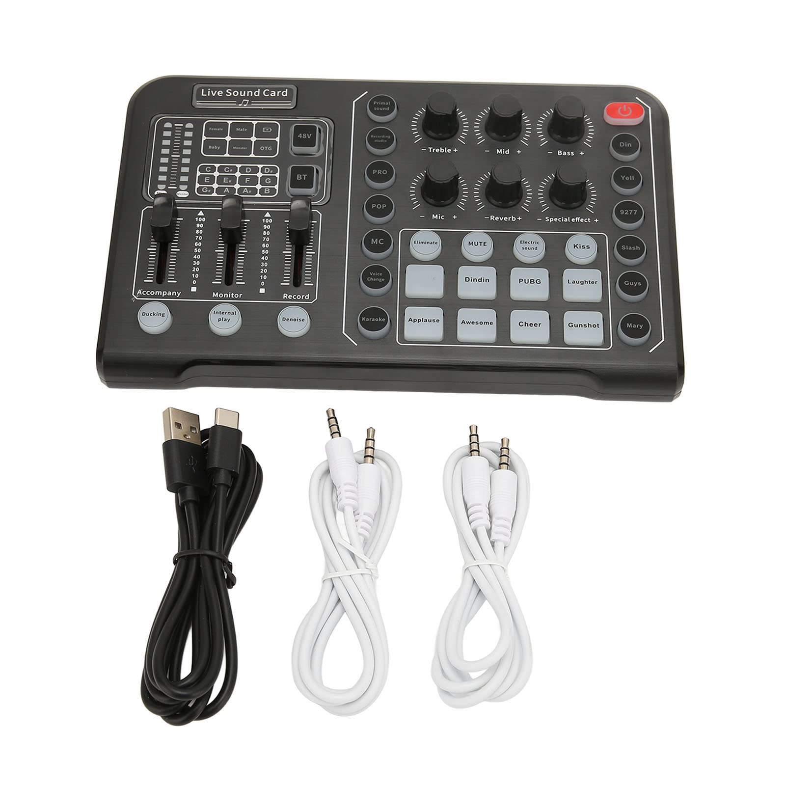 Goshyda Live-Soundkarte, Multifunktionaler Tragbarer Audio-Mixer, DJ-Sound-Mischpult mit Rauschunterdrückung, Voice-Changer-Sound-Mixer-Board, für Live-Streaming, PC, Aufnahmestudio und Spiele