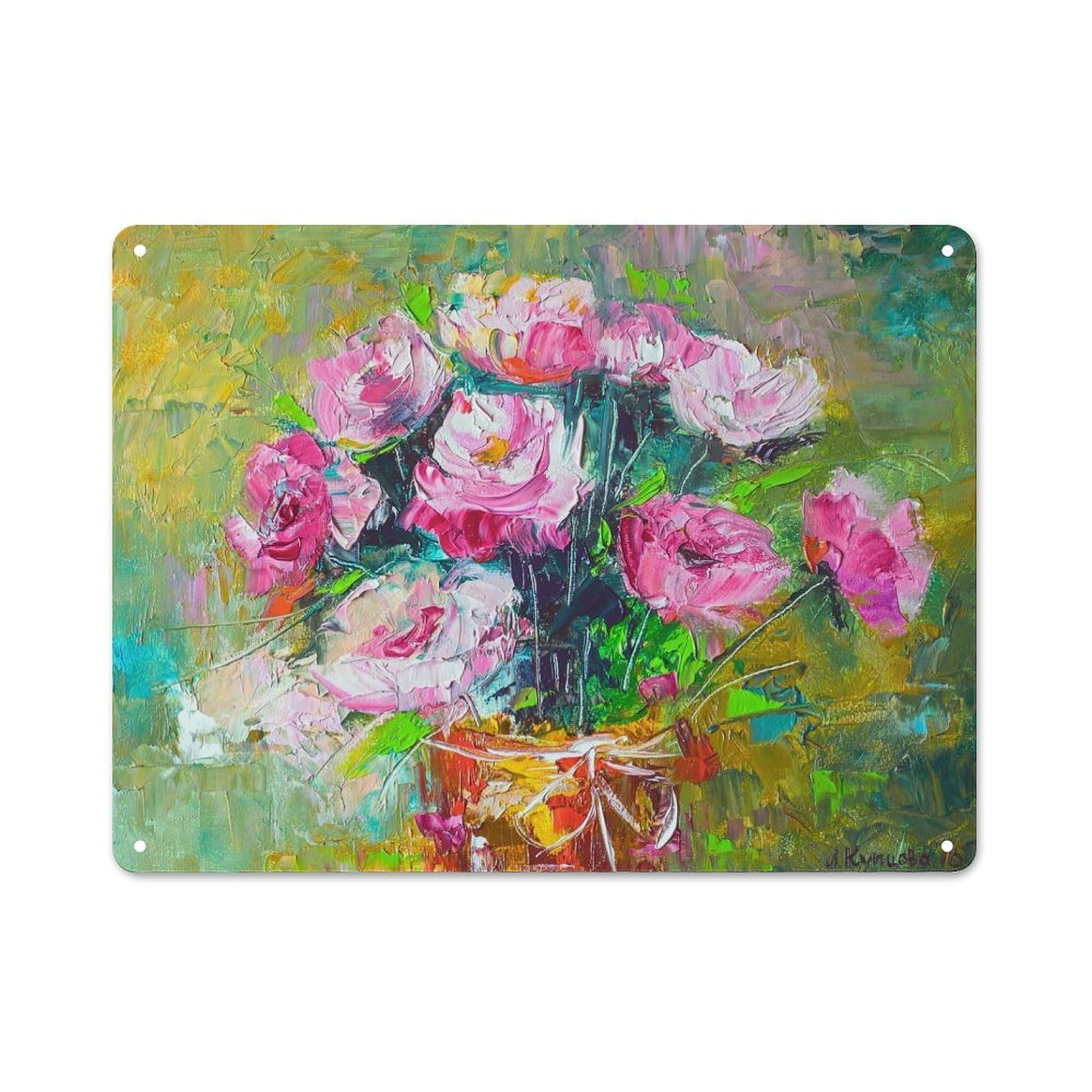 Junmoney Style-9 Bouquet Of Roses Decorative Tin Sign 30X40cm, Rustic Rustic Kitchen Decor For Kitchen, Cottage, Porch Or Garden Room
