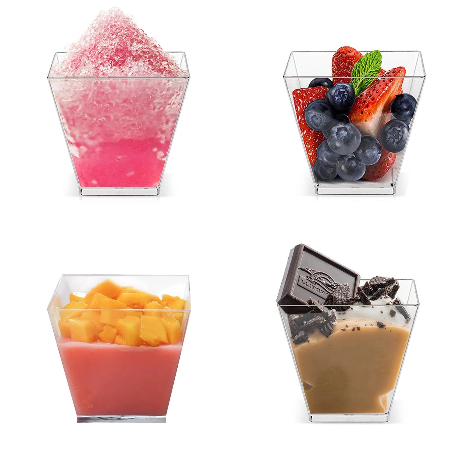 50 Pezzi Finger Food Contenitori Riutilizzabili, Tazze da Dessert Quadrate Trasparenti, Coppette da Dessert con Cucchiai, Tazze Bicchieri da Dessert per Budini, Mousse e Gelati(60 ML/2oz)
