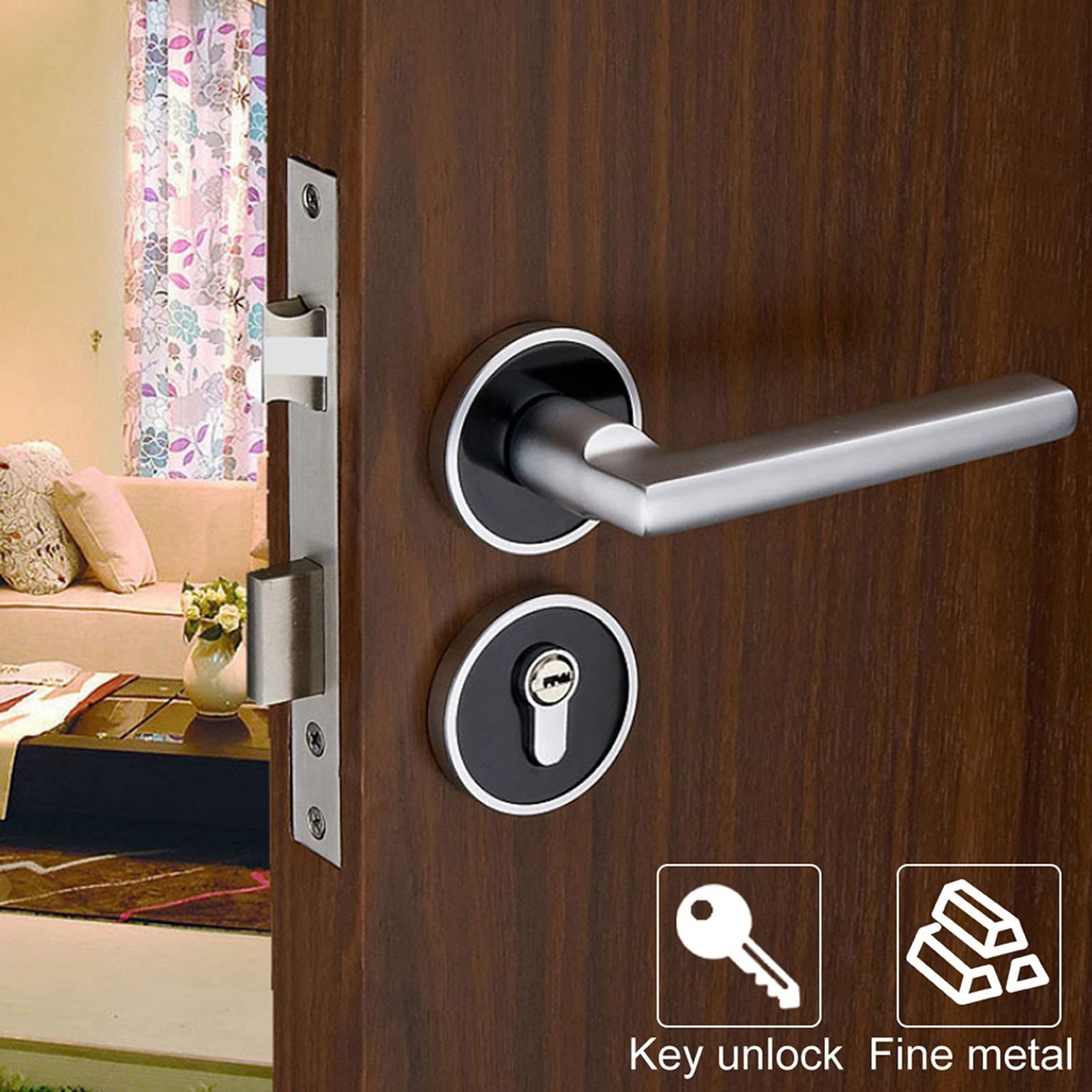 Serratura per porta in stile europeo Cilindro a leva durevole con chiavi per porte della camera letto Spazio Alluminio Nero Bianco 2,2 x 5,1 pollici