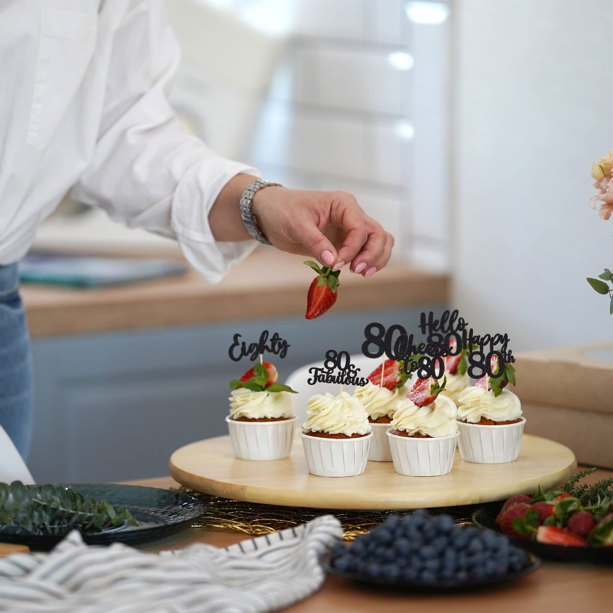 Opopark 48 Décorations De Gâteau Arc-en-ciel – Rose – Boules En Mousse, Papillons En Papier Et Lettres Dorées – DIY Pour Anniversaire, Mariage, Baby Shower – Non Comestible, Réutilisable