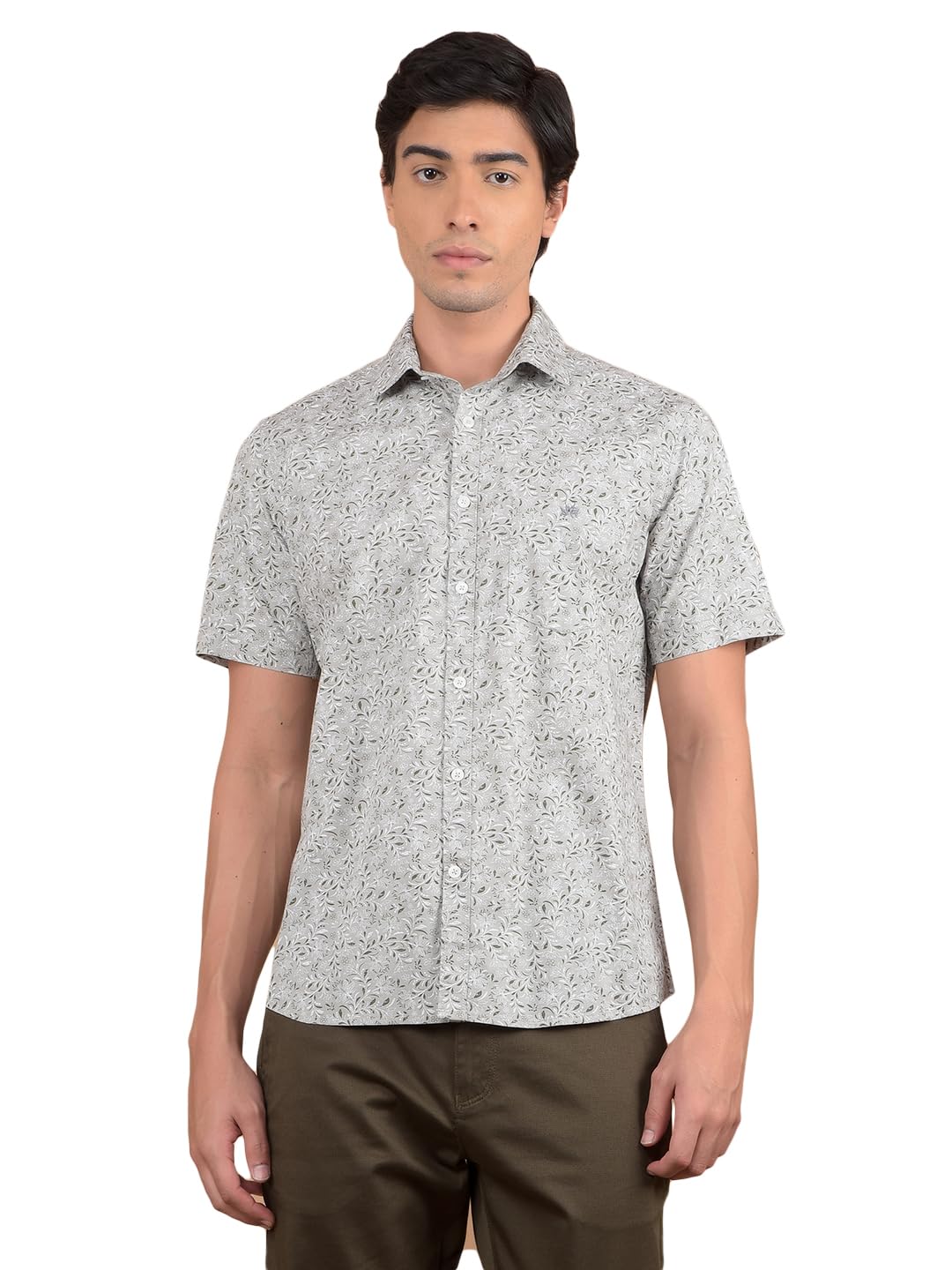 Crimsoune Club Men's Grey Floral Print 100% Cotton Shirt-picture-14