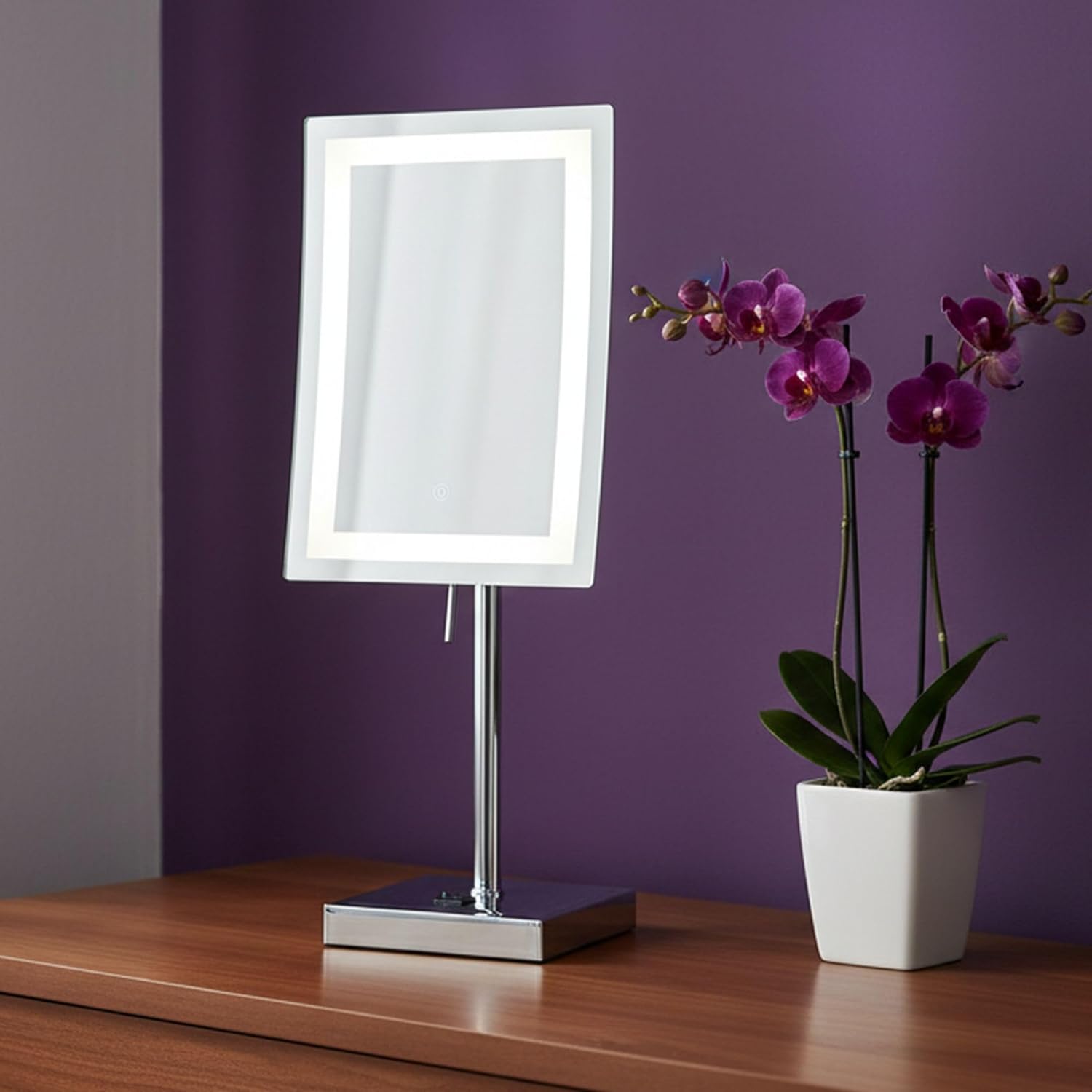 JERDON Lighted Tabletop Magnifying Mirror - LED Makeup Mirror with 5X Magnification in Chrome Finish - Model JRT910CL