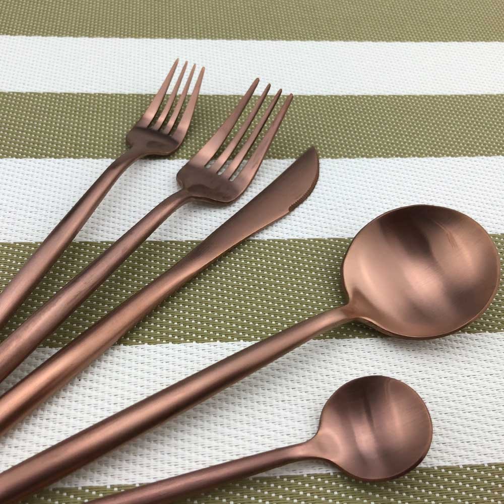 Flatware Set for 4, Luxury 24-Pieces Rose Gold Plated Copper Color 18/10 Stainless Steel Flatware Sets Spoons Knives and Forks Set, Silverware Service for 4