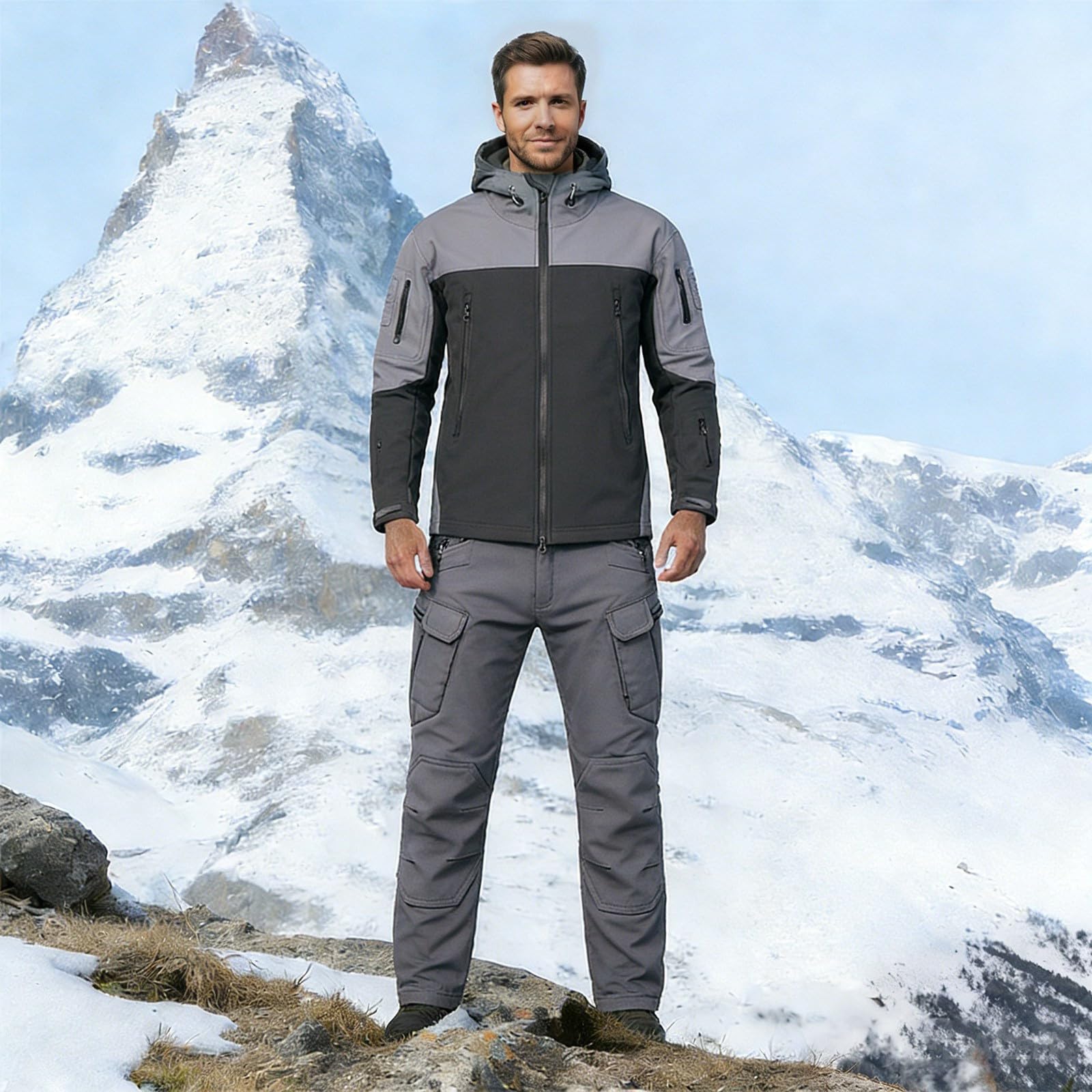 Traje Táctico de Trabajo con Capucha Polar para Hombre Aislamiento Térmico Escalada Senderismo Aventuras Exteriores