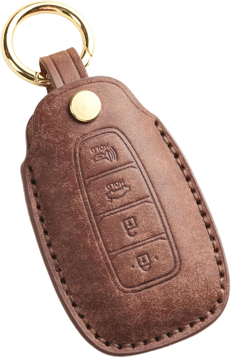 Premium Matte-Finish Leather 4-Button Key Fob Cover Case for Hyundai Elantra Palisade Kona Santa Fe Tucson Venue Veloster (Brown)