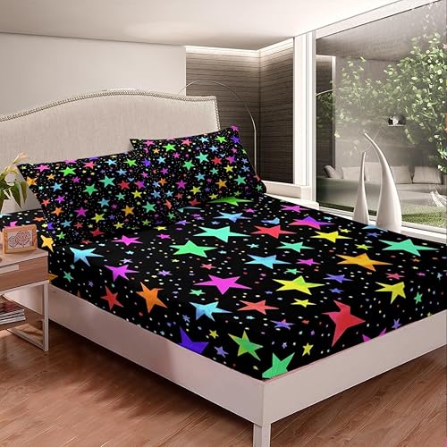 Miniatura 8 de Erosebridal Sábana bajera ajustable de calavera colorida tamaño Queen, diseño de galaxia, diseño de estrellas psicodélicas, juego de cama con diseño