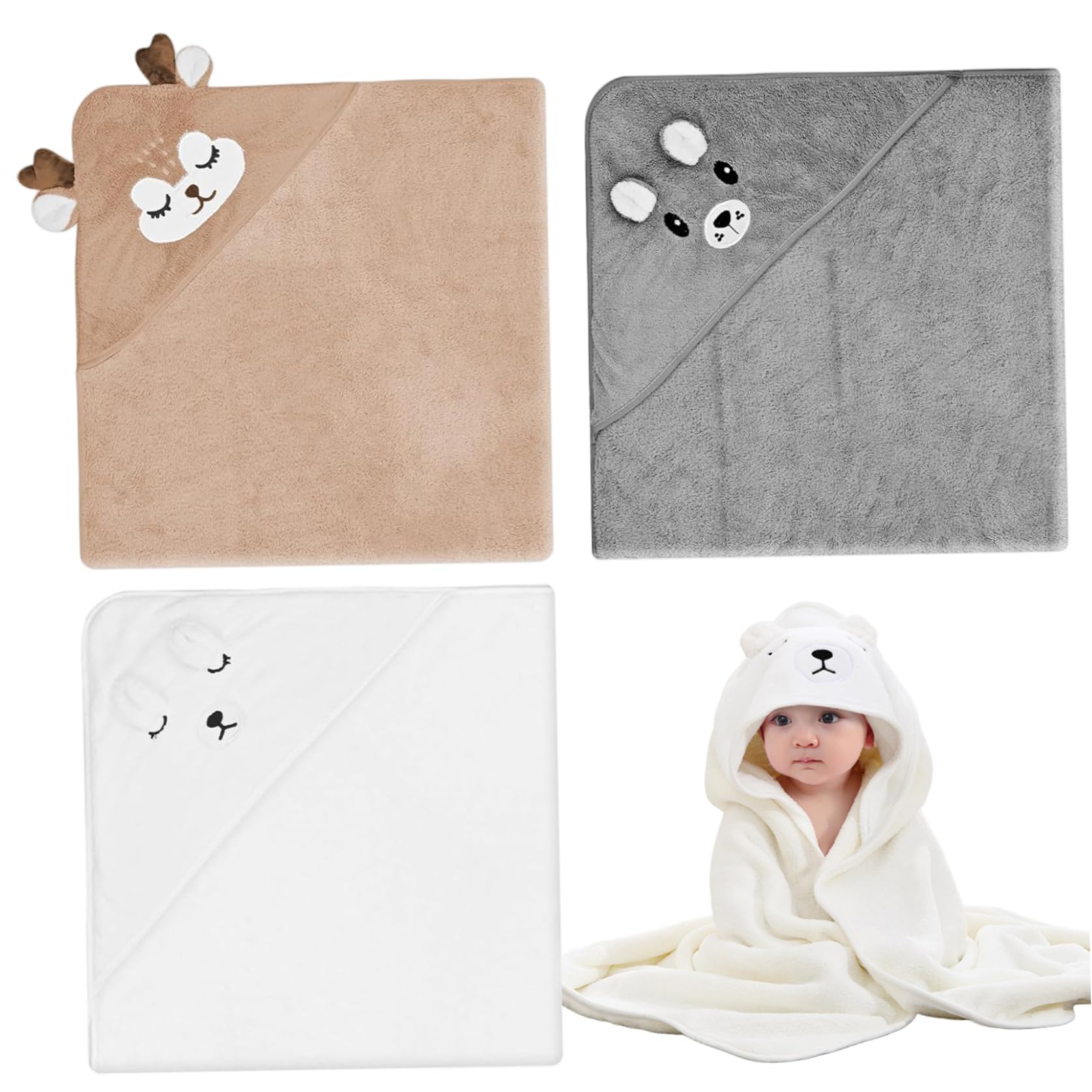 Serviettes de bain bébé avec capuche Gcroet lot de 3 pour douche et plage