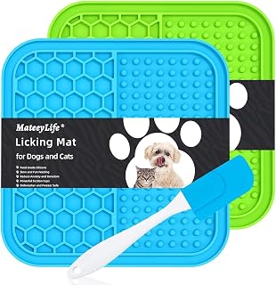 MateeyLife 2-Pack Small Lick Mats for Dogs & Cats - Anxiety Relief Suction Cup Lick Pad, Boredom Buster Blue Green