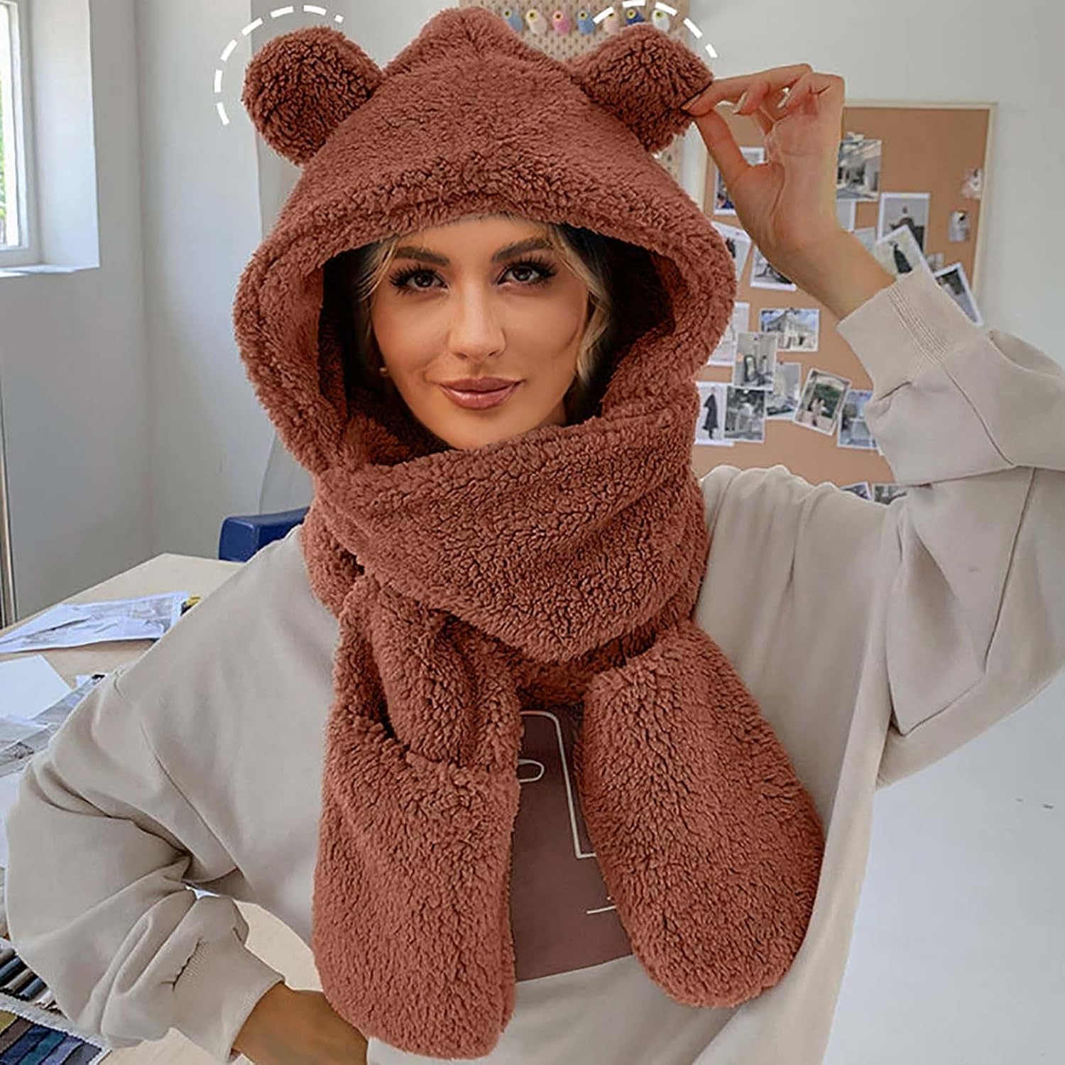 Invierno Outfit Con Sombrero Mujer Conjuntos De Gorros Y Bufandas