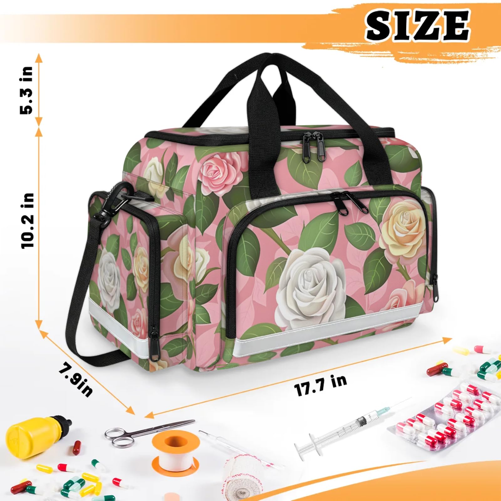 GzLeyigou First Aid Bags Empty, Pretty Rose Emergency Bag First Aid Kit Multiple Compartment Kit Carrier On Call Trauma Bag For Paramedics Emergency Medical Supplies Kit