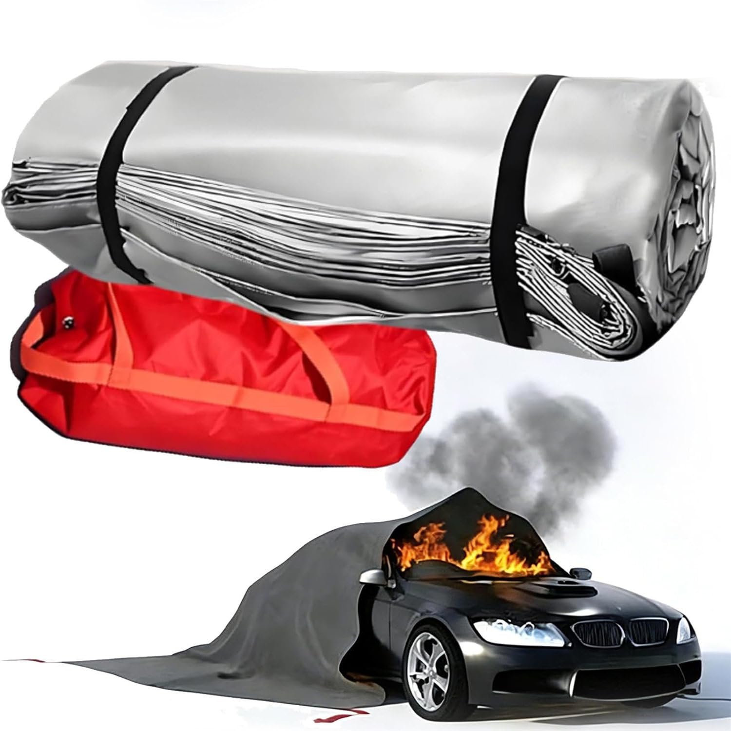 LQQYJSM Emergency Fire Blanket for Car, Quick Unfolding Fiberglass Flame Retardant, Silicone Coated Emergency Fire Blanket, 1100°C Reusable Emergency Fire Suppression Blanket 6×9m/19.7x29.5ft