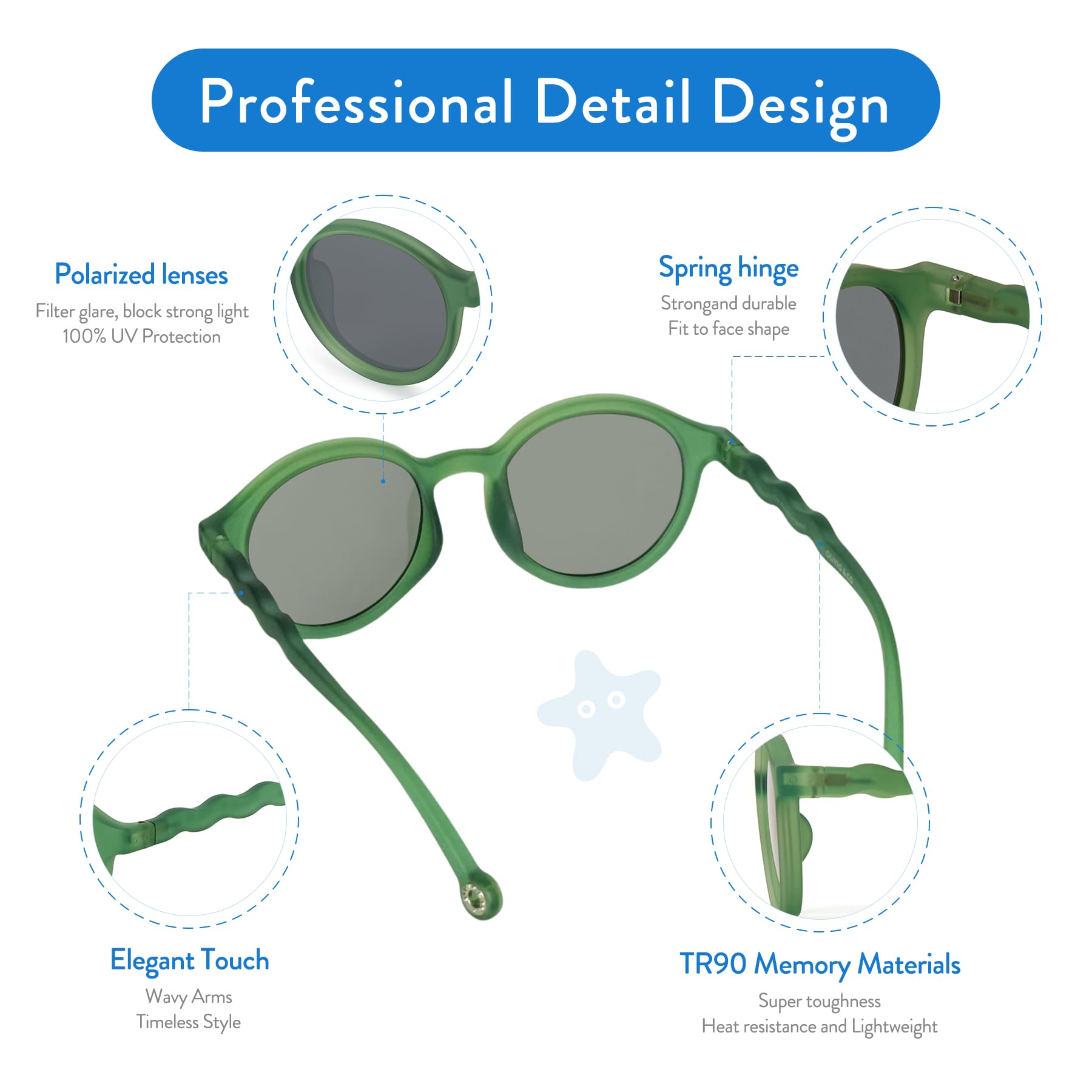Polarisierte Sonnenbrille für Kinder, Kleinkinder, UV-Schutz, Strandbrille für Jungen und Mädchen, flexibel, langlebig., Olivgrün, oval (Teenager und Erwachsene), 12Y+
