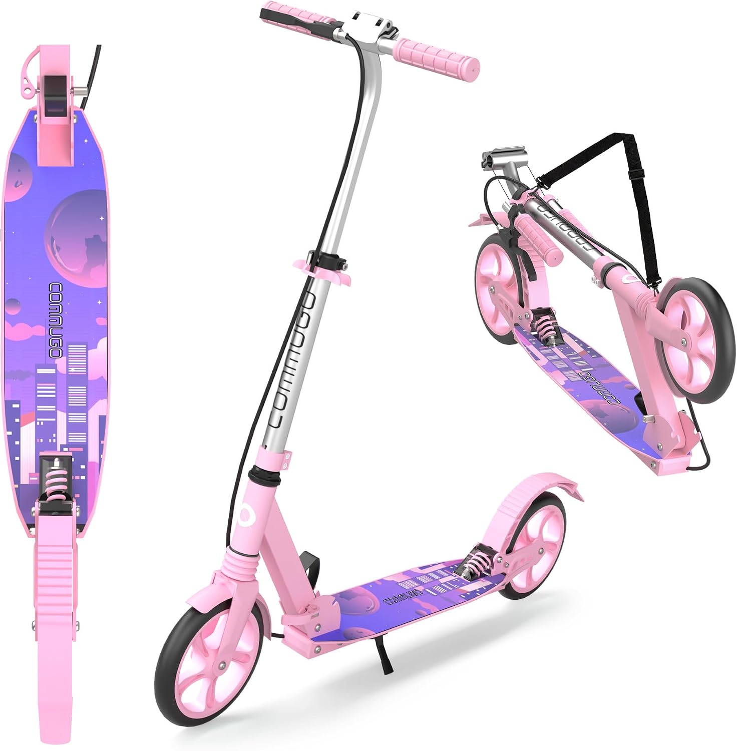 Commugo Kick Scooter for Kids Ages 8+, Teens & Adults, Foldable Scooter with Dual Brakes, Front Suspension, 8" Solid Wheels, 4-Level Adjustable Handlebar, 240 lb Capacity
