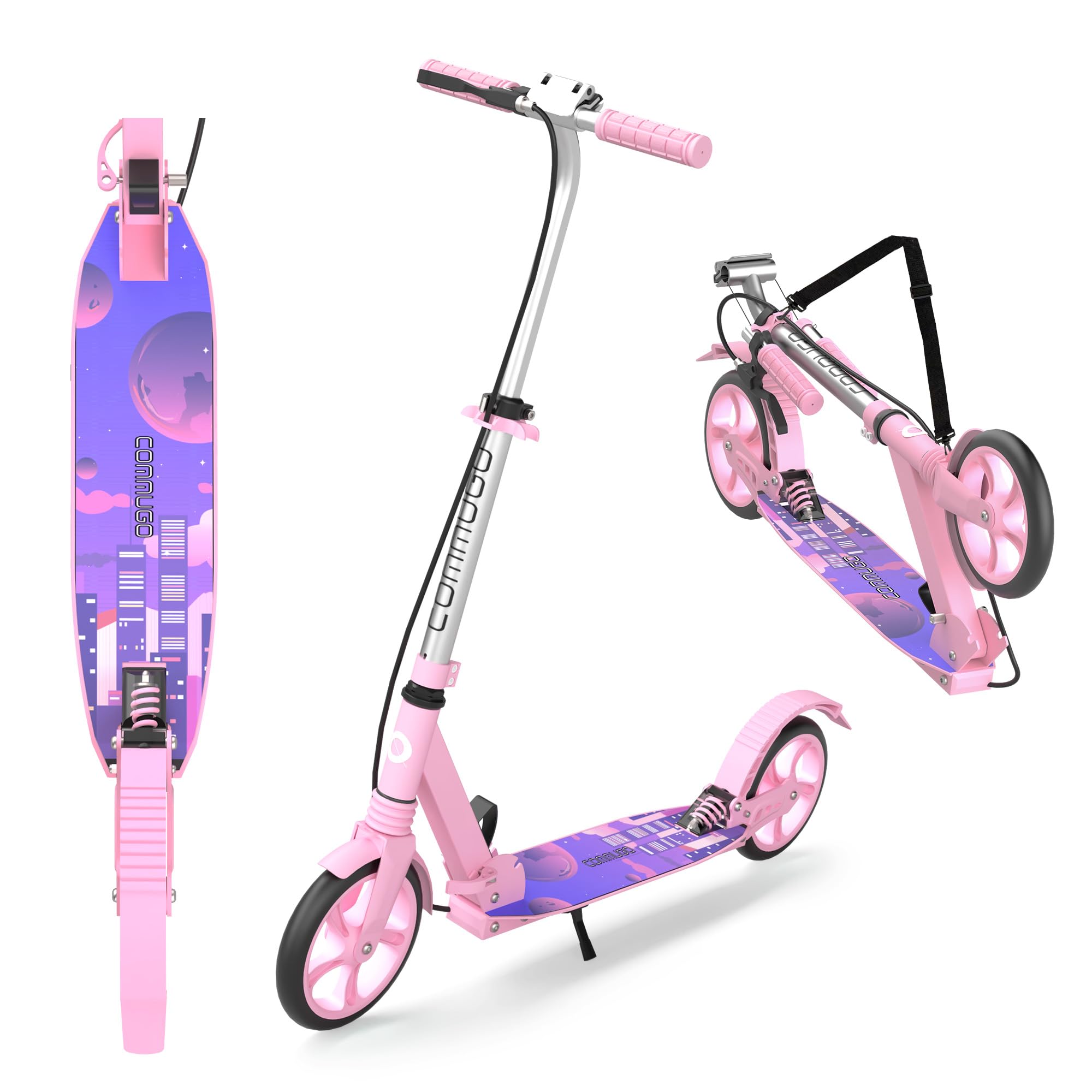 Kick Scooter for Kids Ages 8+, Teens & Adults, Foldable Scooter with Dual Brakes, Front Suspension, 8" Solid Wheels, 4-Level Adjustable Handlebar, 240 lb Capacity