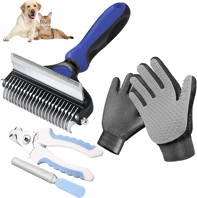 SkrZiz Self Cleaning Pet DeShedding Brush Set for Dog & Cat
