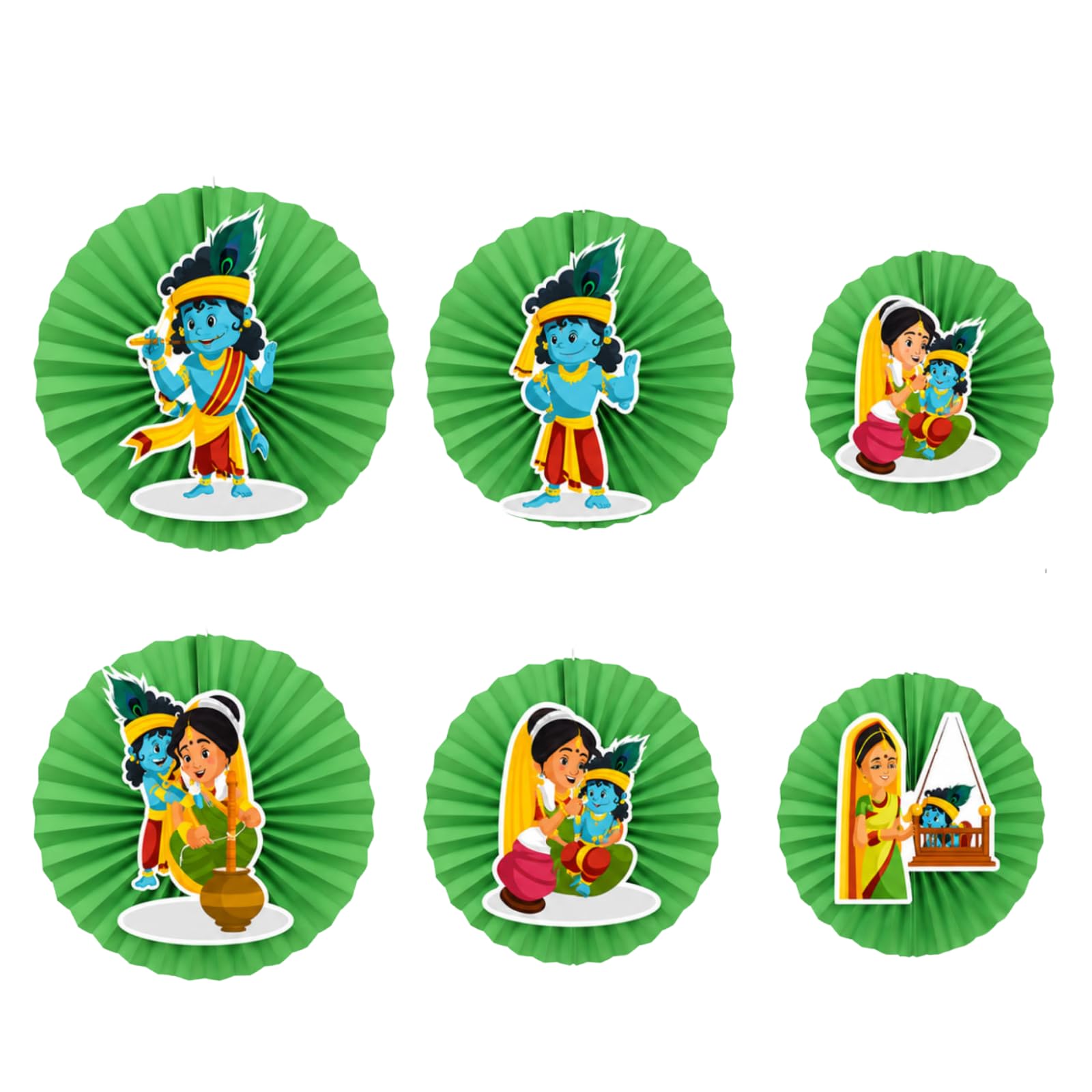 Janmashtami Paper Fan Decorations Set of 6 | Krishna Theme, Hanging Decor-picture-10