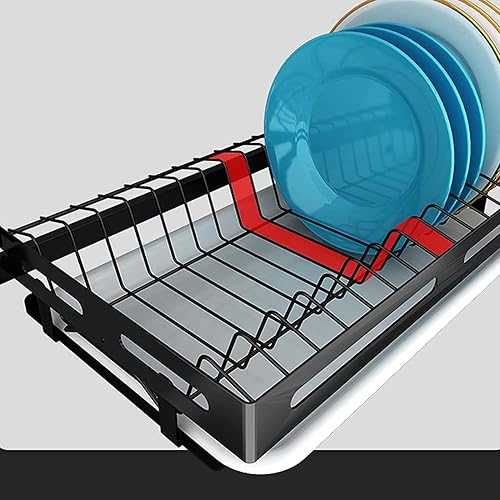 Miniatura 5 de Escurridor de platos de cocina montado en la pared de acero inoxidable con bandeja de drenaje, estante plegable de acero inoxidable, estante de