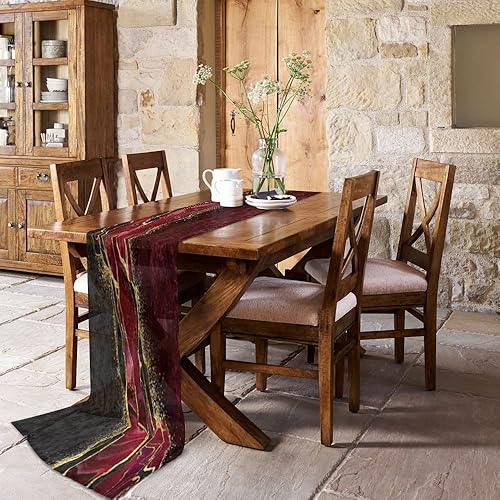 Vista 3 de Marble Red Chiffon Table Runner 120 Inches Long, Voile Sheer Tulle Runner for Rustic Wedding Reception Bridal Shower Decorations Birthday Party