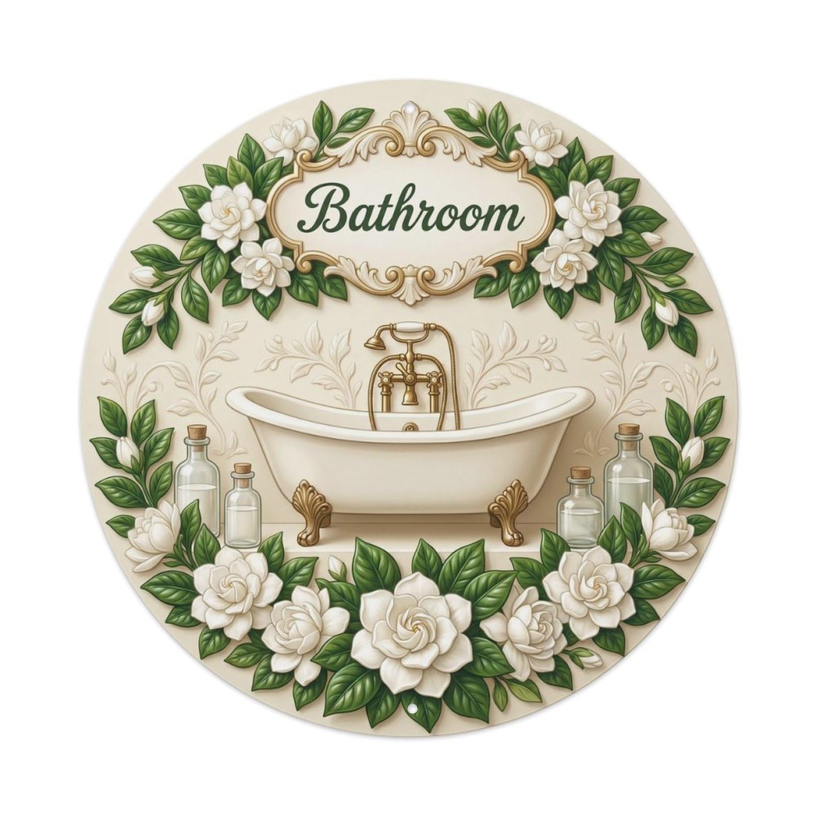 Tgrcjimh Style. Bathroom Gardenia Floral Bathroom Metal Tin Sign