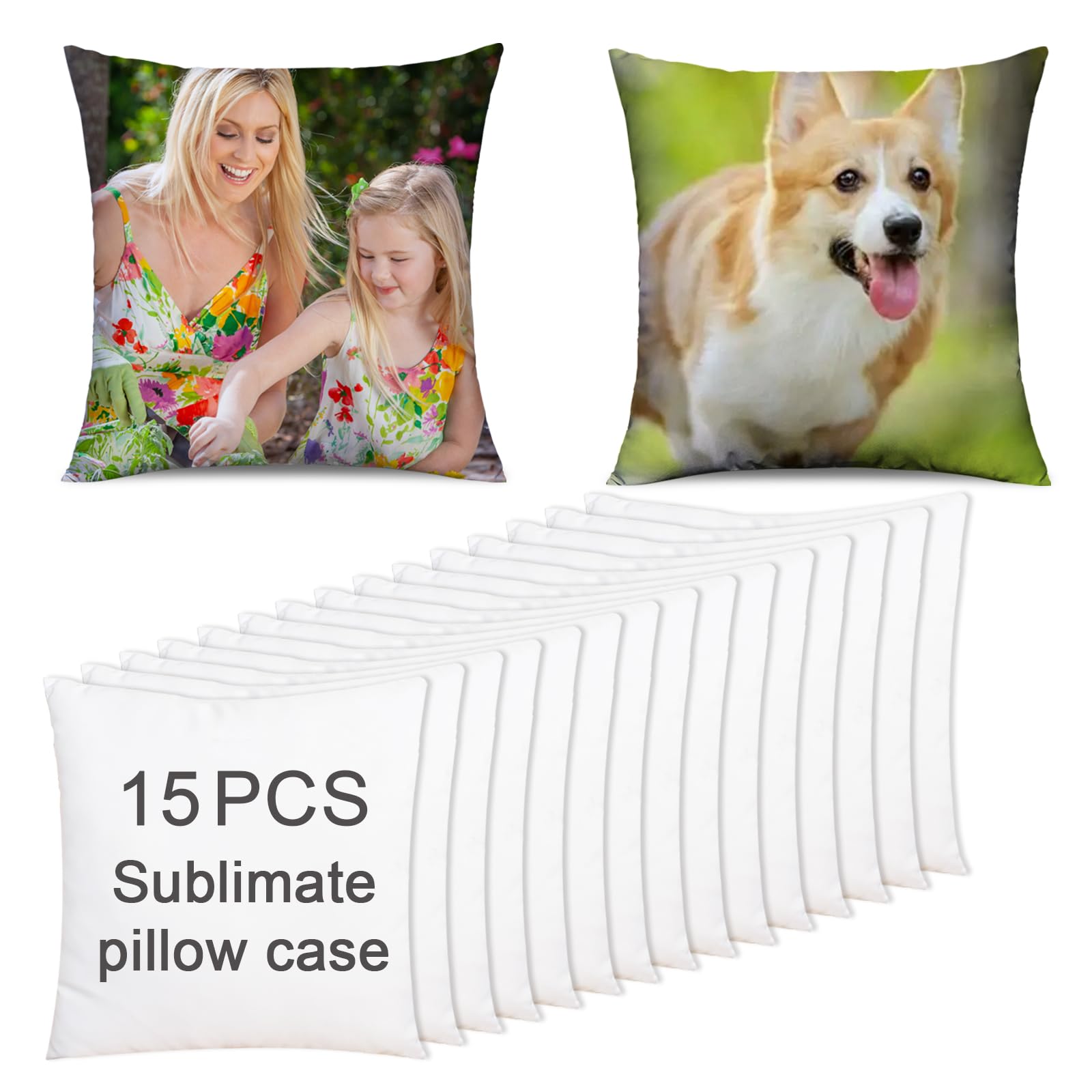 OKBA 15 pcs Sublimation Blanks Pillow Cases 16"x 16" White Cushion Covers Glossy Satin Pillow Covers Heat Transfer DIY Custom Picture