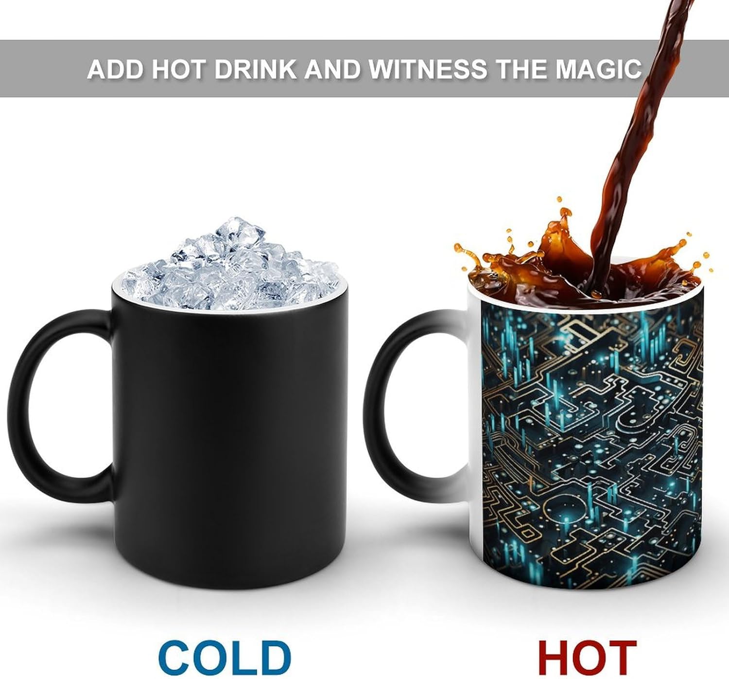 Color Changing Cups,Coding Pattern Printed 11 Oz Ceramic Cups for Birthday Men Women