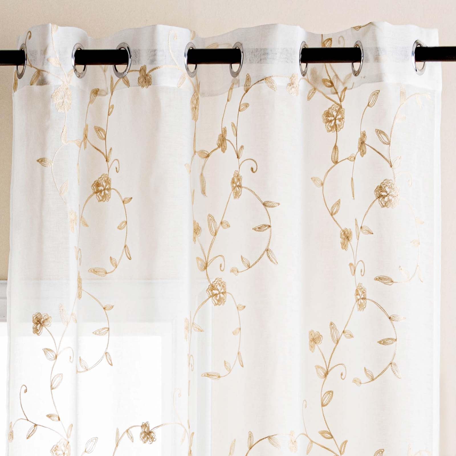 DWCN Embroidery Sheer Curtains Decoration Flora Design Grommet Window Curtain Semi Voile Drapes with Eyelets Window Treatments for Living Room Bedroom 2 Panels 52" W x 96" L Beige