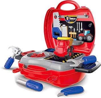 Bellox Tool Set Toys for Kids, Pretend Play Set, Role Play Engineer Workshop Tool Portable Tool Set Toy with Briefcase | Construction Tools Kit Toys for Kids Boys,Girls (Red Tool Set)