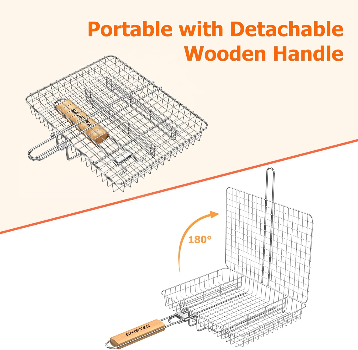 Fish Grill Basket, Portable Grill Basket for Fish, Vegetables, Shrimp, Steak, 304 Stainless Steel Grill Accessories, Heavy Duty, Large BBQ Basket : Patio, Lawn & Garden