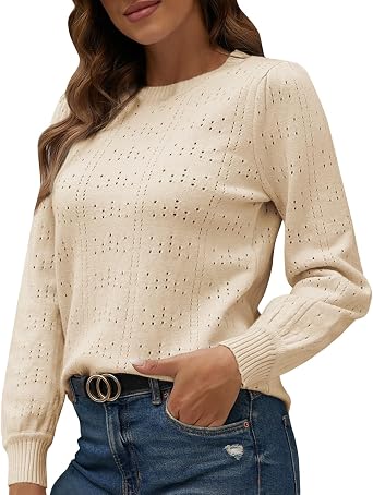 Women's Cable Knit Sweater Round Neck Long Sleeve Classic Lightweight Pullover Shirts, S-XL