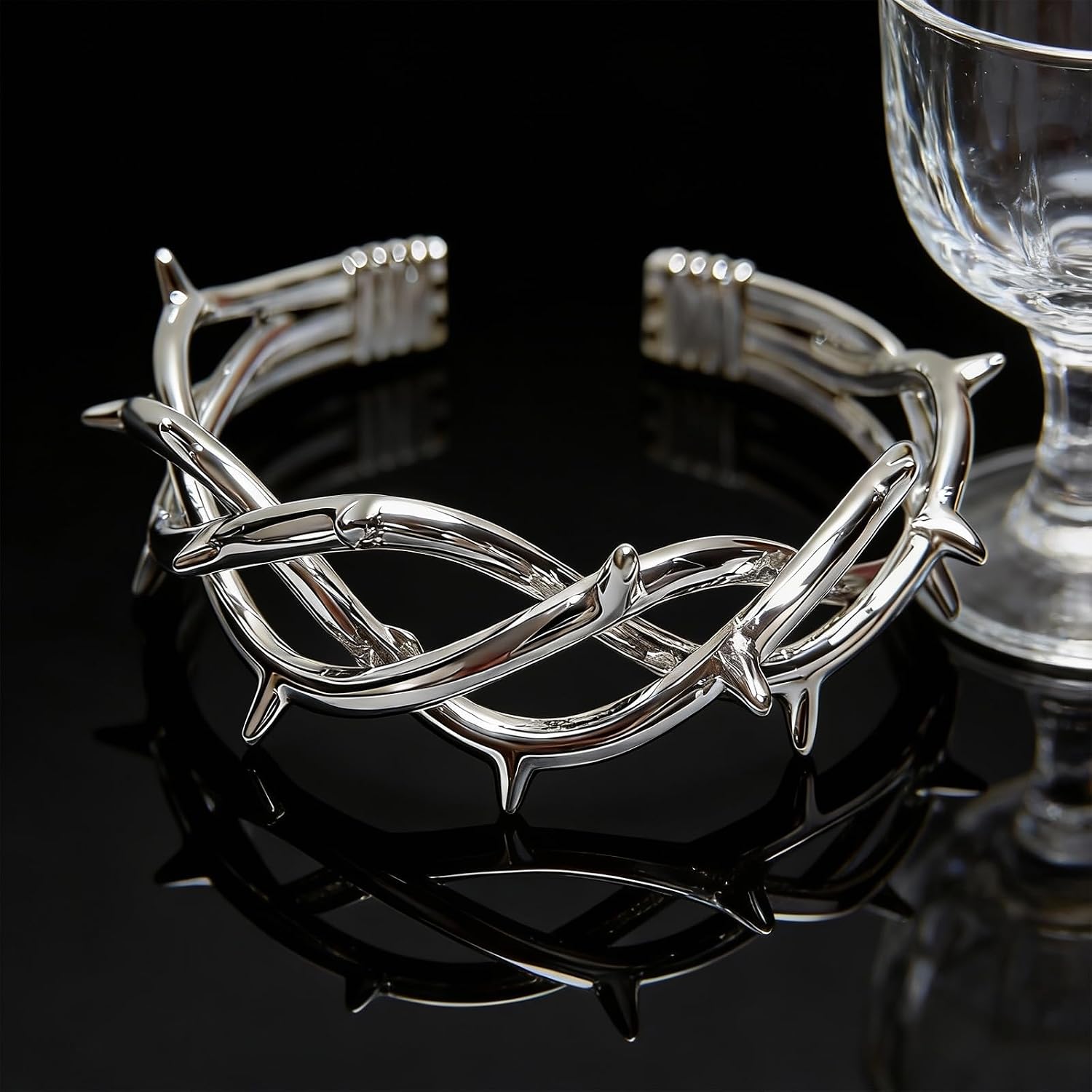 Gothic Thorn Cuff Bracelet,Punk Spikes Barbed Wire Bangle,Retro Cool Open Cuff Bangle Bracelets Twisted Jewelry,Silver Cool Jewelry Gift for Men