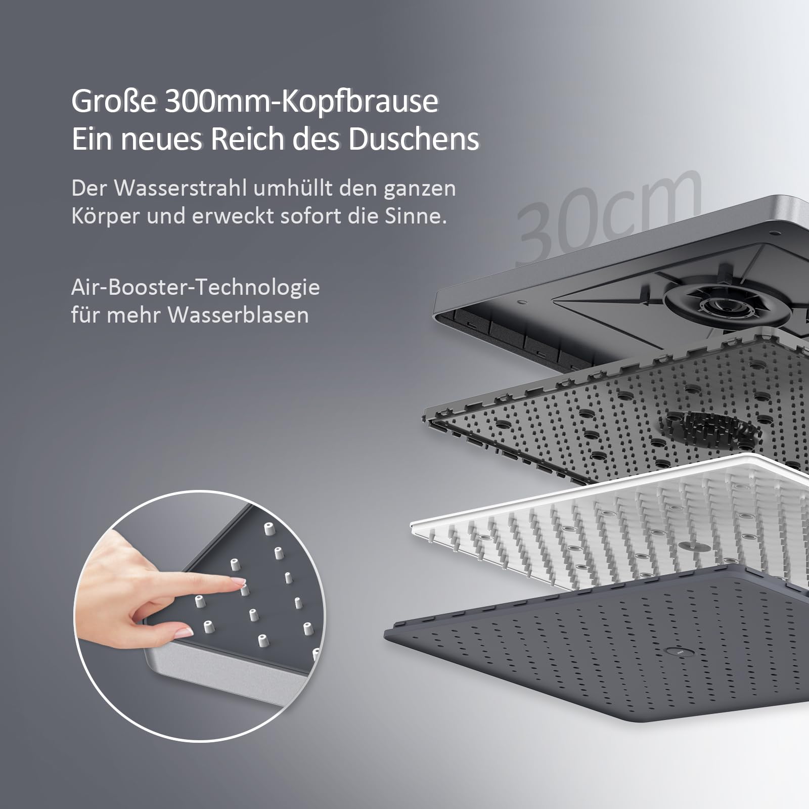 EMKE Duschsystem mit Thermostat, Anthrazit Matt Duschsystem mit Thermostatische Platte, Duschset Handbrause 3 Strahlarten, Regendusche mit Armatur, Duschgarnitur Kopfbrause, Duscharmatur Komplettset